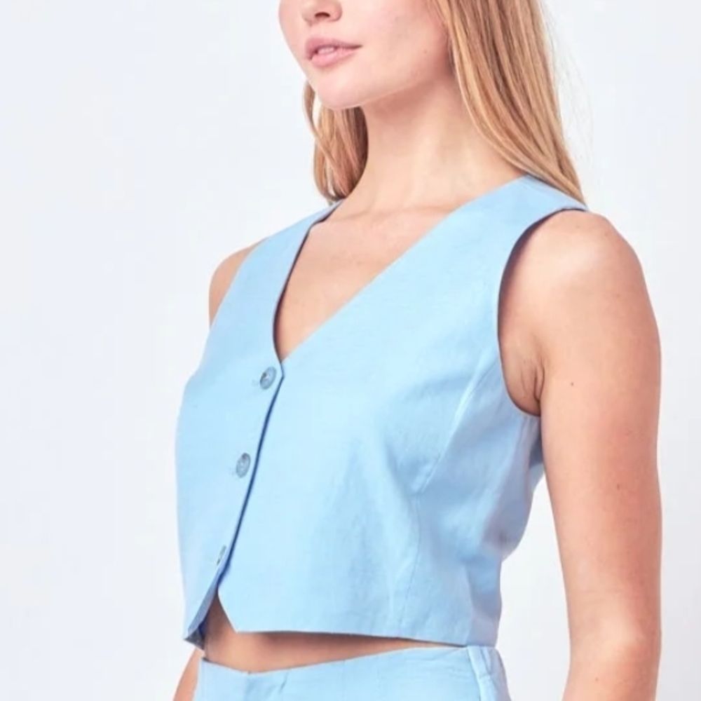 ENGLISH FACTORY Light Blue Sleeveless Button-Up Top